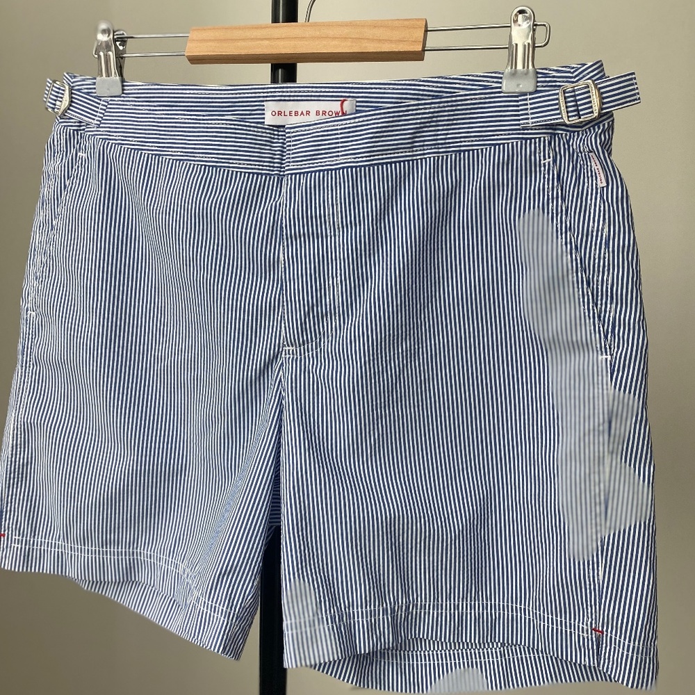 ORLEBAR BROWN ~ NEW Classic Bulldog Swim Shorts, Men Size 32 ~ Navy Seersucker